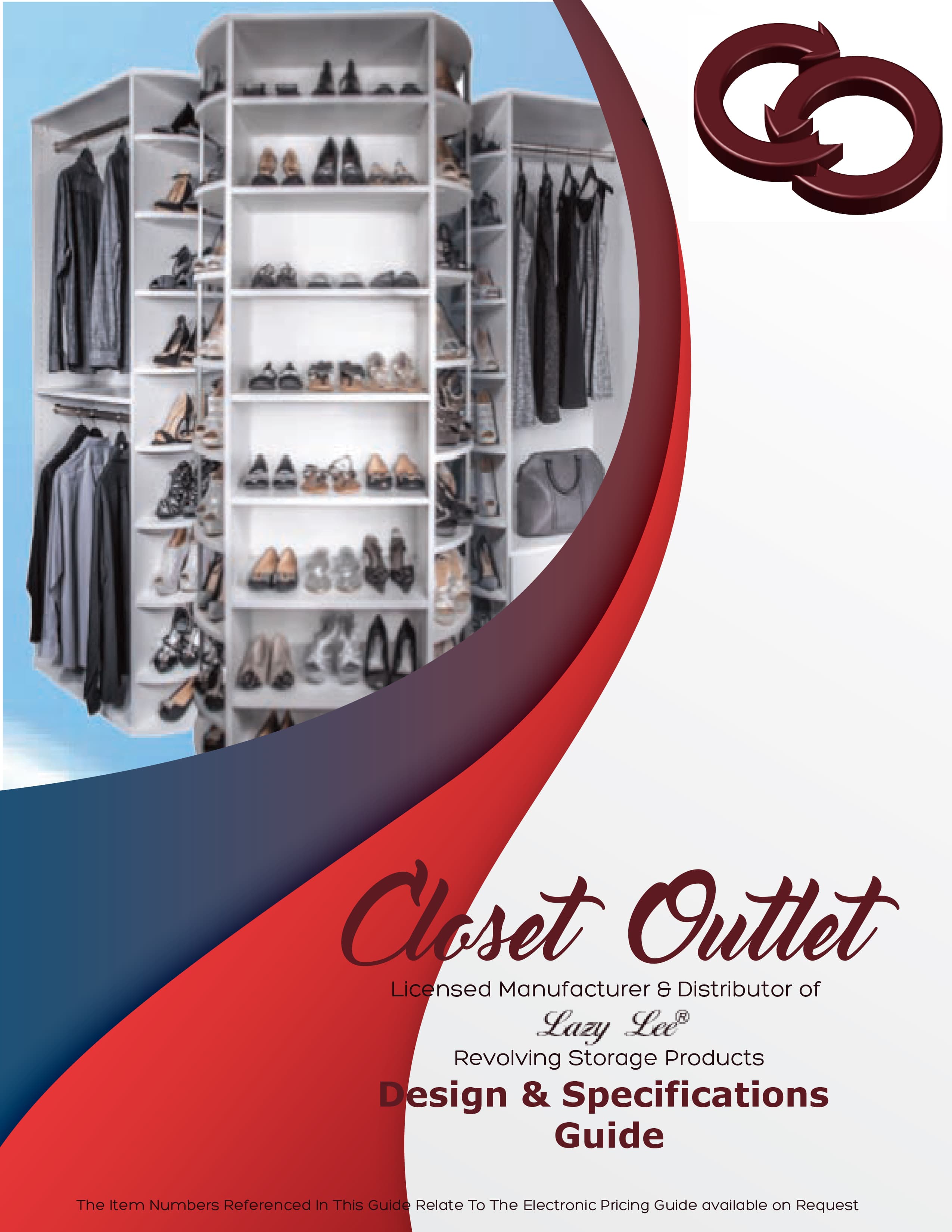 Design and specifications guide cover – revolving closet system dimensions and series details by Closet Outlet