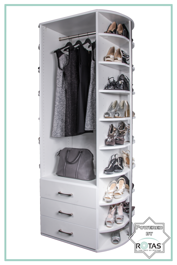 Space-saving revolving wardrobe valet in luxury home closet